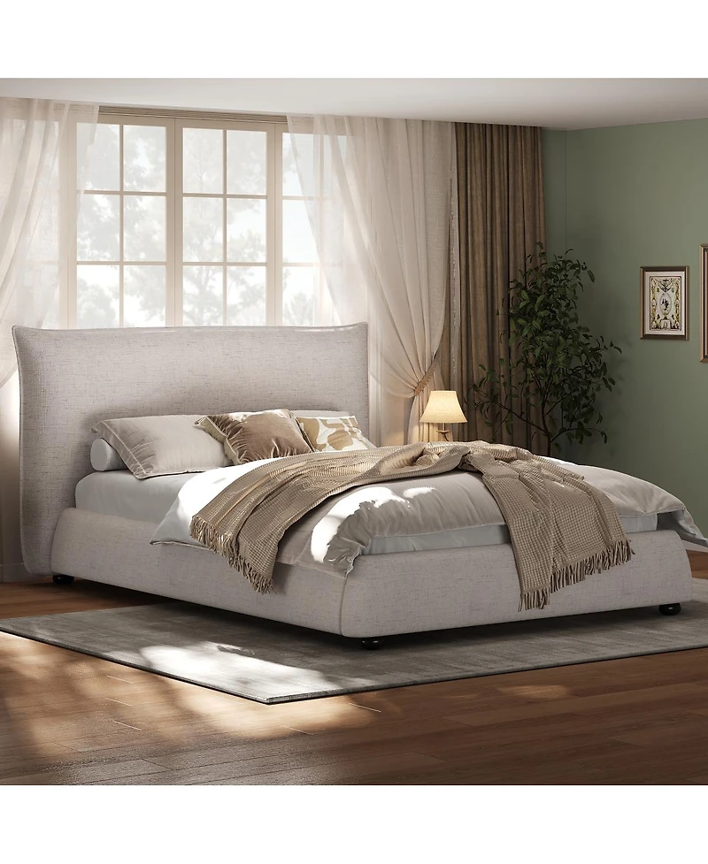 Streamdale Furniture Twin Upholstered Platform Bed with Linen Pillow-Back Headboard