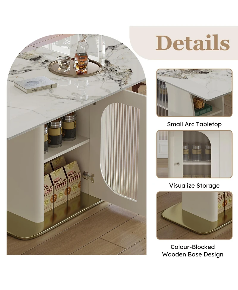 Streamdale Furniture 63" Modern Dining Table w/ Storage, Sintered Stone Top, Golden Wood Base