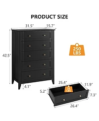 Gaomon 5 Drawer Dresser, Wooden Chest of Drawers for Office