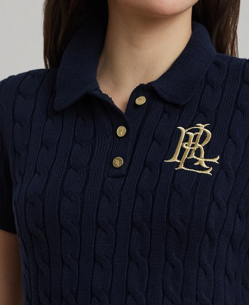 Lauren Ralph Petite Cable-Knit Polo Sweater