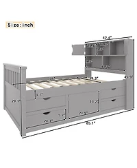 Streamdale Furniture Twin Captain Platform Bed Frame with Storage, Drawers, Gray