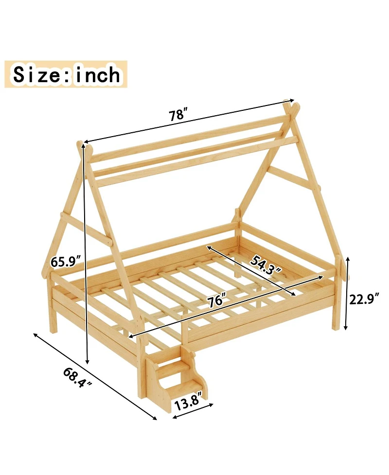 Streamdale Furniture Full House Platform Bed with Stairs, Solid Wood Twin Bed Frame