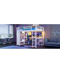 Streamdale Furniture Queen Size Loft Bed Frame with Wardrobe, Desk & Shelves