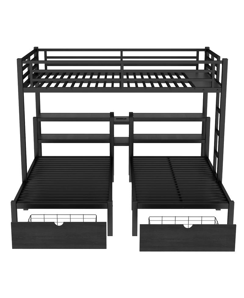 Streamdale Furniture Over Twin & Twin Triple Bunk Bed with Drawers & Usb