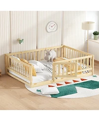 Streamdale Furniture Full Size Montessori Floor Bed with Fence and Door, Oak