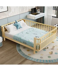 Streamdale Furniture Children's double wooden platform bed with railings, suitable for girls and boys