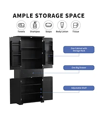 Busdays Bathroom Storage Cabinet with Doors and Drawer, Multiple Storage Space, Adjustable Shelf, Black
