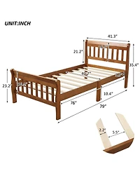 Streamdale Furniture Wood Platform Bed Twin Sleigh Bed Frame with Headboard/Footboard