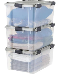 Iris Usa 60 Qt Storage Bins with Gasket Seal Lid, Clear/Chrome, 3Pk