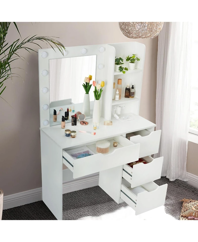 Gaomon Modern Vanity Makeup Desk Vanity Mirror Built-in Lights 4 Drawers for Bedrooms, Apartments