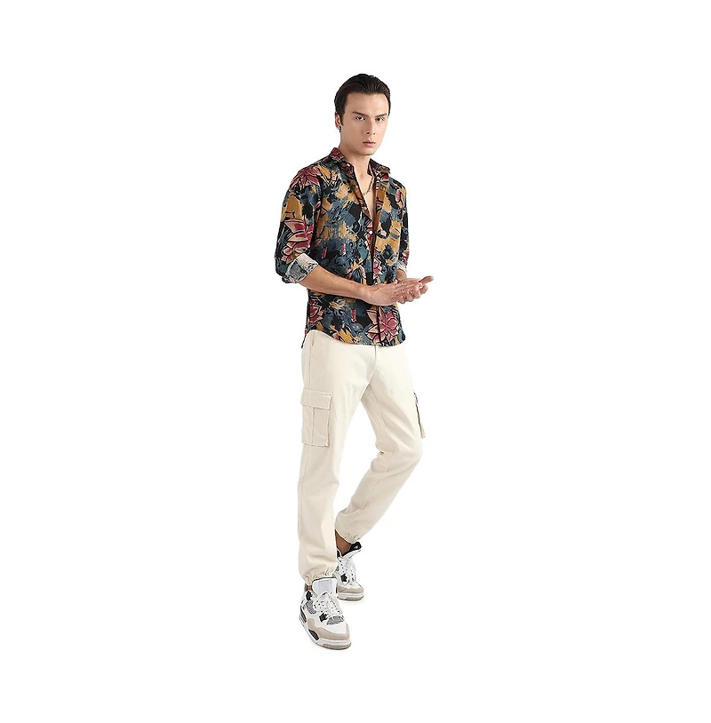 Campus Sutra Men's Multicolour Artistic Flowers Shirt
