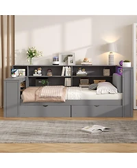 Streamdale Furniture Wood Full Platform Bed w/Storage, Drawers, Charging, Led, Desk, Upholstered Headboard
