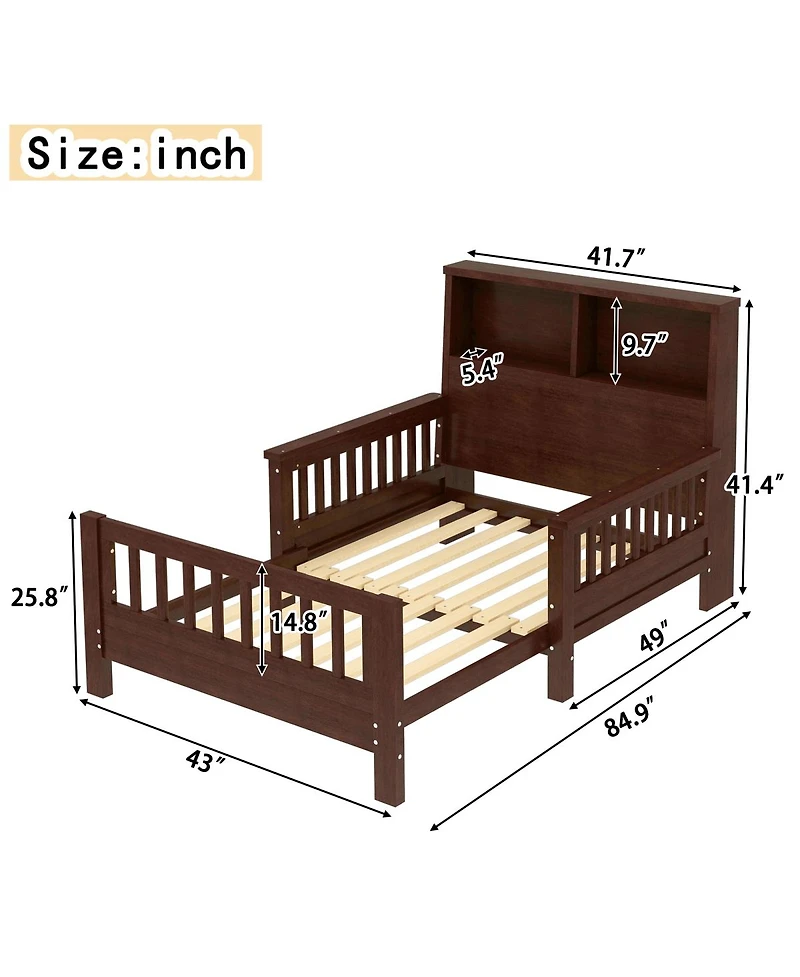 Streamdale Furniture Twin Platform Bed with Storage Headboard & Pull-Out, Espresso