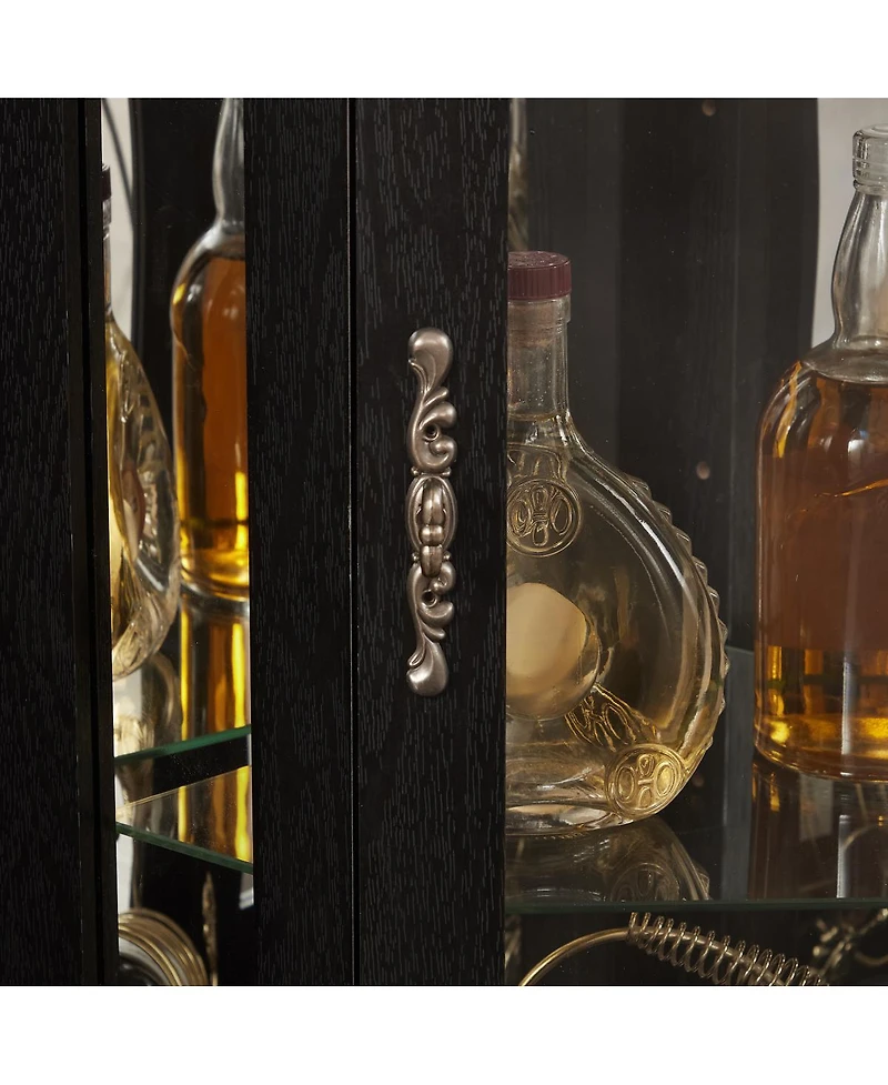 Streamdale Furniture Streamdale Lighted Corner Curio Cabinet with Tempered Glass Doors & Adjustable Shelving - Black