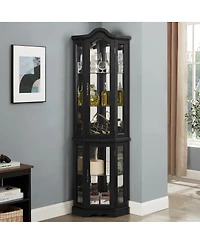 Streamdale Lighted Oak Curio Cabinet with Tempered Glass Doors & Shelves