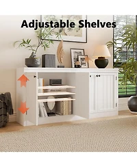 gaomon 63" Buffet Sideboard with 4 Striped Door, Wooden Buffet Cabinet with Storage, Modern Coffee Bar Cabinet with Adjustable Shelf