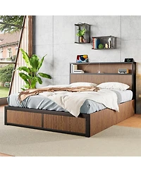 Streamdale Furniture Large Wooden Platform Bed Frame with Storage & Socket