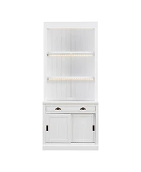 Streamdale Furniture 83.4" Tall Bookshelf with 3-Layer Led Lightings and Sliding Doors, White