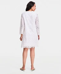 Jm Collection Women's Novelty Eyelet 3/4-Sleeve Shift Dress, Macy's Exclusive