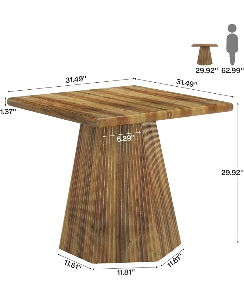 Tribesigns Square Dining Table for 4, 31.5-Inch Farmhouse Kitchen Table with Sturdy Pedestal Base for Kitchen & Dining Room & Living Room