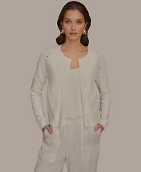 Donna Karan Weekend Women's Pointelle Stitch Detail Open-Front Cardigan