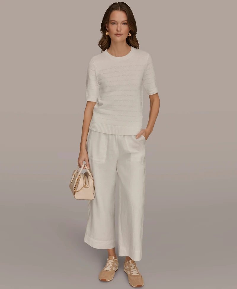 Donna Karan Weekend Women's Elbow-Sleeve Crew Neck Stripe Sequin Sweater