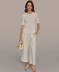 Donna Karan Weekend Women's Elbow-Sleeve Crew Neck Stripe Sequin Sweater