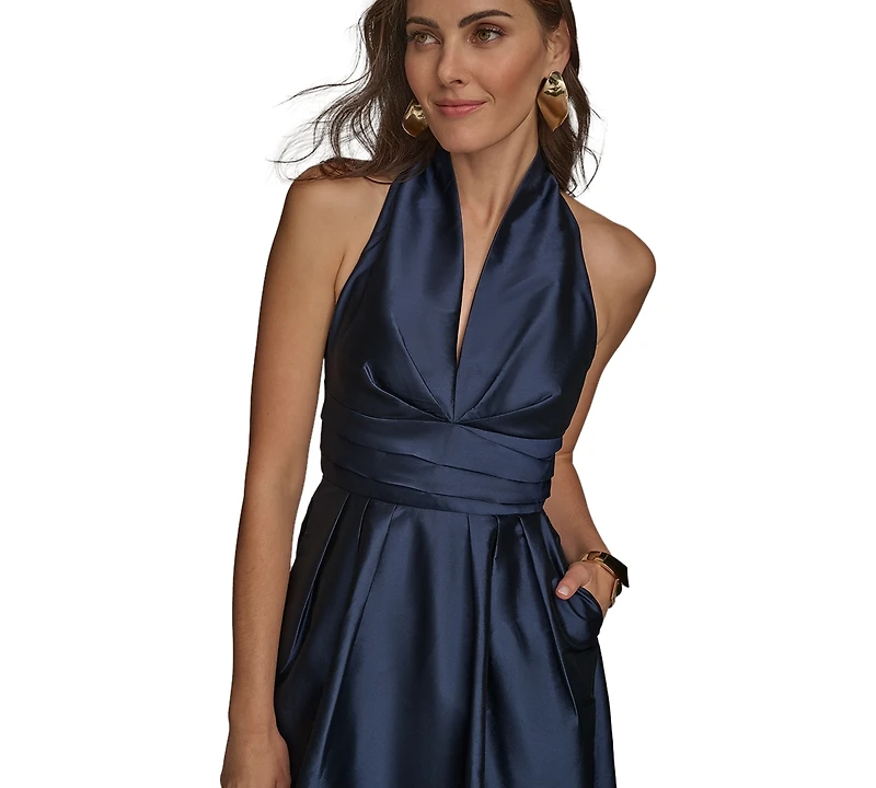 Donna Karan Petite Sleeveless Halter Neck A-Line Midi Dress