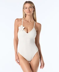 Vince Camuto Women's V-Neck Crochet Tie-Back One-Piece Swimsuit