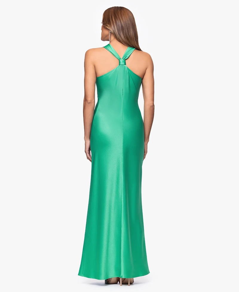 Xscape Women's Long Satin Cowl Neck Ball Gown