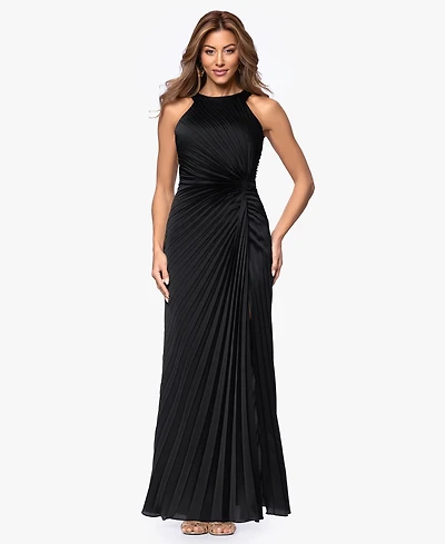 Xscape Women's Long Pleated Halter Neck Ball Gown