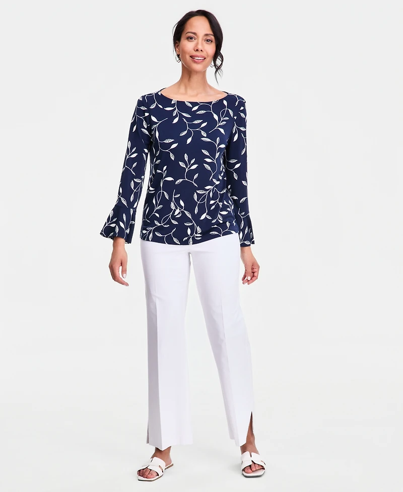 Jm Collection Women's Printed Boat-Neck Bell-Sleeve Top, Macy's Exclusive