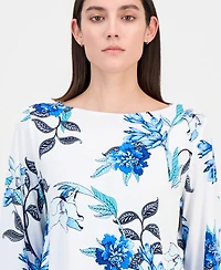 Jm Collection Women's Printed Boat-Neck Bell-Sleeve Top, Macy's Exclusive