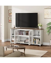 gaomon Modern Tv Stand for 70" Tv, Black Entertainment Center with Shelves and Glass Doors