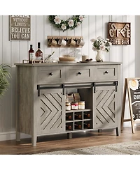 Gaomon 47.2" Farmhouse Buffet Cabinet with Sliding Barn Door, Rustic Sideboard 3 Drawers, Removable Wine Rack, Adjustable Shelf, Kitchen