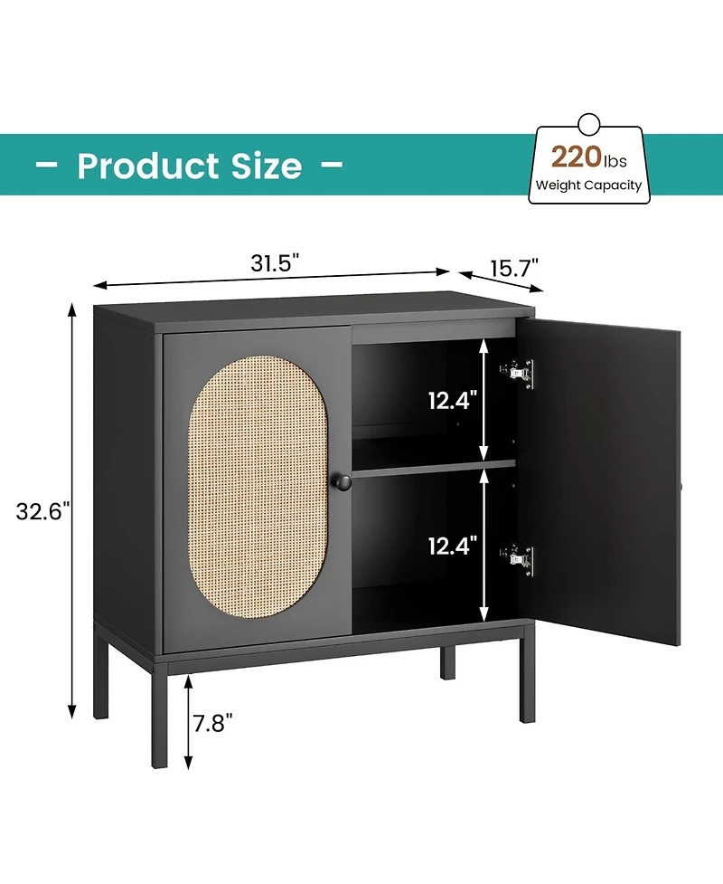 Gaomon Rattan Buffet Storage Cabinet with Adjustable Shelves Wooden Sideboard 2-Tier