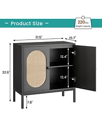 Gaomon Rattan Buffet Storage Cabinet with Adjustable Shelves Wooden Sideboard 2-Tier