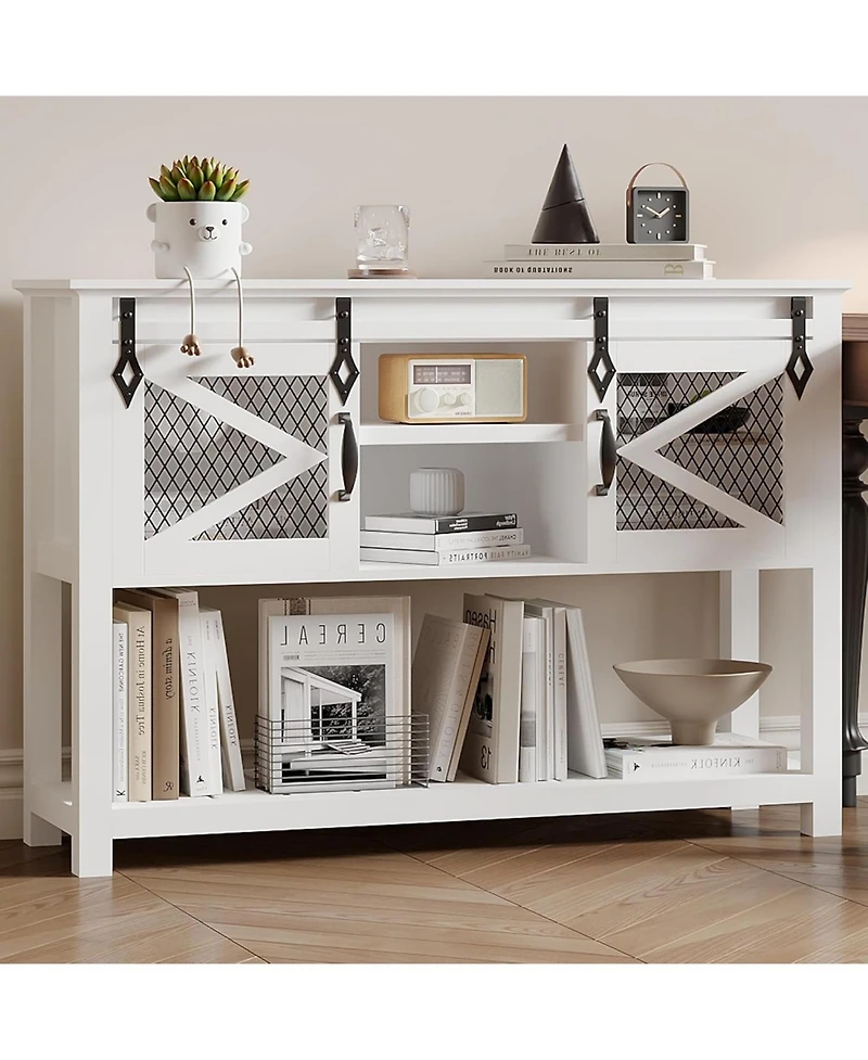 gaomon 46" Farmhouse Entryway Console Table with Sliding Barn Door & Ample Storage Shelf - Narrow Rustic Wooden Sofa Table for Living Room and Foyer