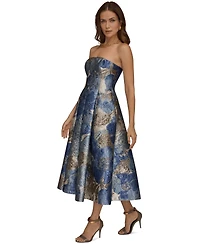 Donna Karan New York Women's Strapless Floral Midi Cocktail Dress