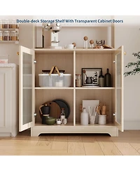 gaomon 71" Wooden Kitchen Pantry Cabinet with Microwave Stand and Hutch