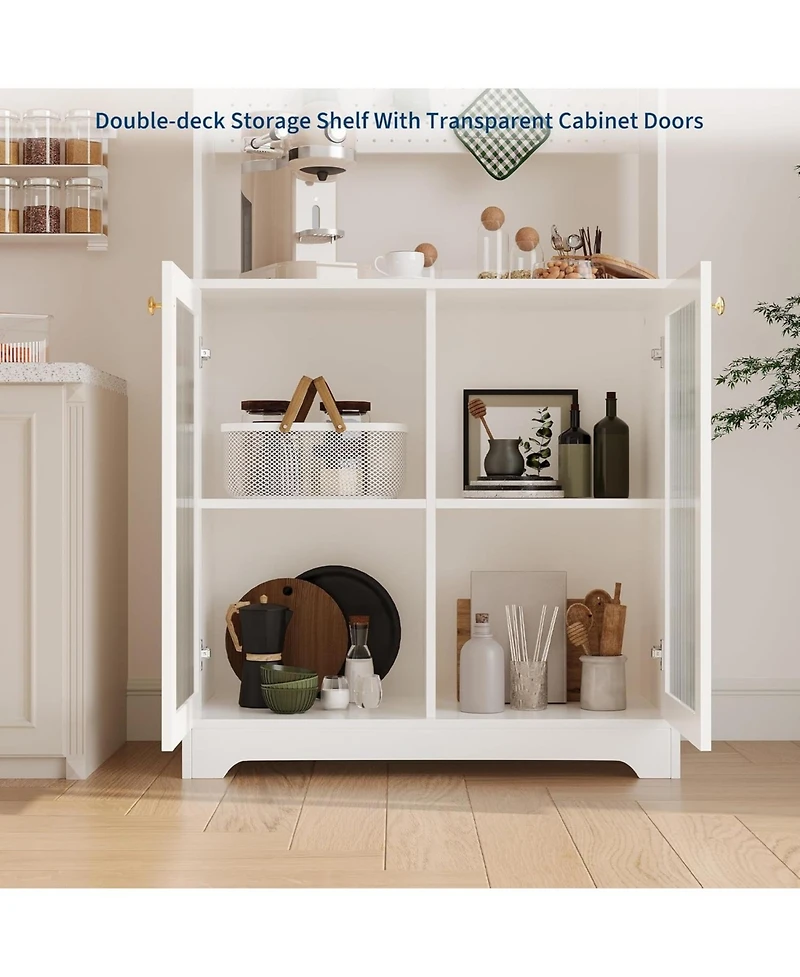 gaomon 71" Wooden Kitchen Pantry Cabinet with Microwave Stand and Hutch