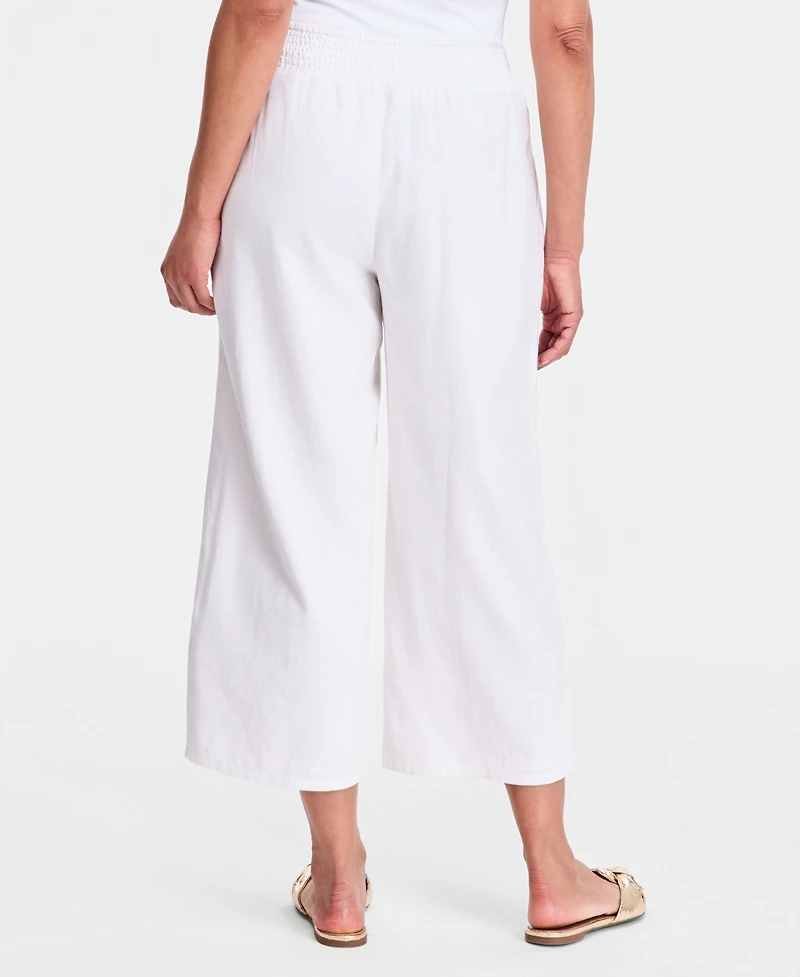 Jm Collection Women's Cropped Drawstring Line-Blend Wide-Leg Pants, Macy's Exclusive