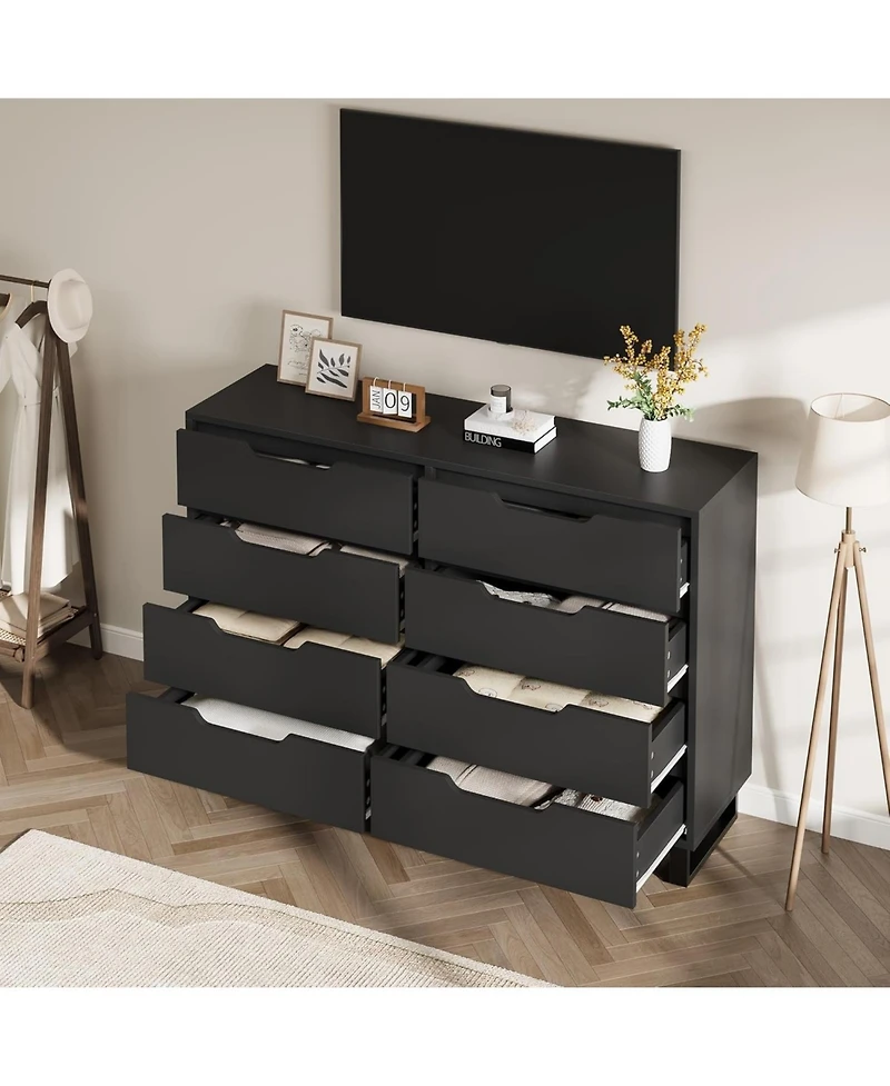 Gaomon Farmhouse Tv Stand with 8 Drawers Storage, Entertainment Center Sturdy Metal Legs