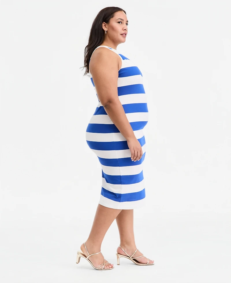 On 34th Trendy Plus Striped High-Neck Sleeveless Midi Dress, Macy's Exclusive