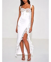 Miss Circle Women's Freddie White Lace Satin Maxi Corset Dress