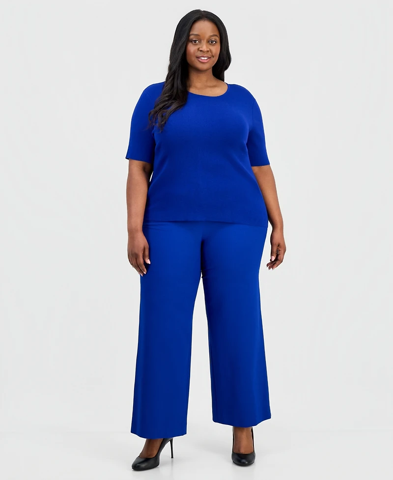 Tahari Asl Plus Elbow-Sleeve Sweater T-Shirt