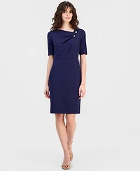 Anne Klein Petite Asymmetrical Neck Short-Sleeve Dress