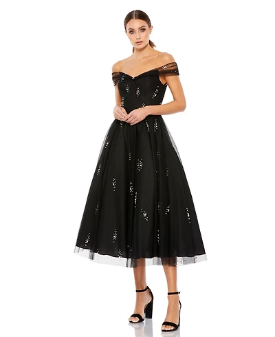 Mac Duggal Women's Petite Ieena Off The Shoulder Embellished Tulle Cocktail Dress