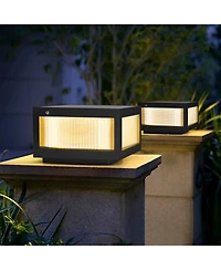 Flynama 12" Black Solar Powered Led Post Cap Light, Modern Outdoor Led Fence Light for Pathways, Decks, and Patios (2-Pack