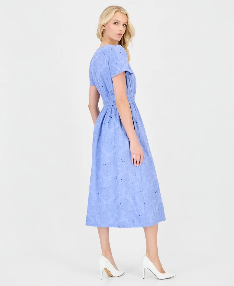 Anne Klein Women's Eyelet Short-Sleeve Midi Dress